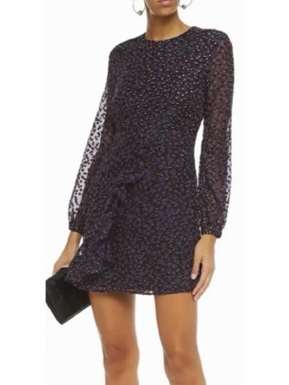 Maje Revano Long Sleeve Mini Dress Purple Floral Ruffle Womens Size 1 / US S